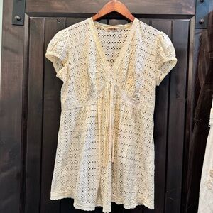 Johnny Was Cream Eyelet Bohemian Blouse